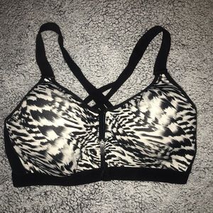 Zebra Print Zip Up Sports Bra